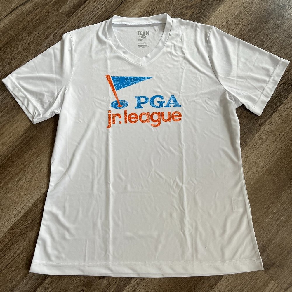 PGA Jr League Women's Golf V-Neck Short Sleeve Team 365 Shirt White Size Large